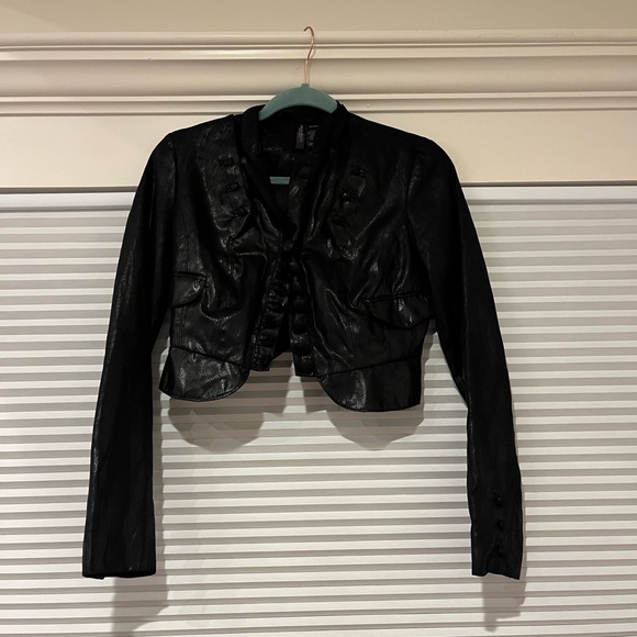 Black faux leather jacket with ruffle details - Picture 1 of 2